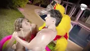 final battle makes the Latina blonde wet inside her pussy, her opponent and a chicken fingering her