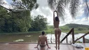 Young couple has sex in the morning on a farm for the first time