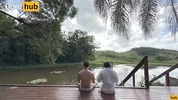 Young couple has sex in the morning on a farm for the first time