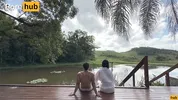 Young couple has sex in the morning on a farm for the first time