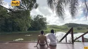 Young couple has sex in the morning on a farm for the first time