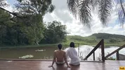 Young couple has sex in the morning on a farm for the first time