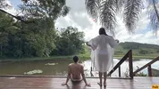 Young couple has sex in the morning on a farm for the first time
