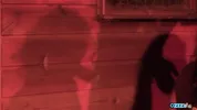 Outside the stables the brunette milf gets her fake boobs fondled while in doggy style