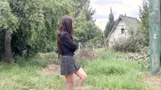 A modest village girl shows her tits and opens her ass to an impudent guy