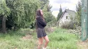 A modest village girl shows her tits and opens her ass to an impudent guy