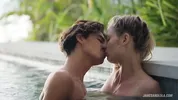 Innocent french kiss in the pool turns into intense sex