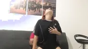 On top of my husband I ride his cock and ask him to fill my pussy.