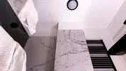 Big tits big ass hot sexy beauty in the bathroom with the short pink skirt shows her braless boobs and long legs