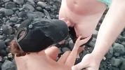 public blowjob on the beach with cum on tits