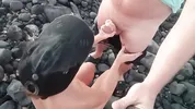 public blowjob on the beach with cum on tits