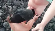 public blowjob on the beach with cum on tits