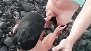 public blowjob on the beach with cum on tits