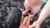 public blowjob on the beach with cum on tits