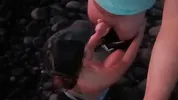 public blowjob on the beach with cum on tits