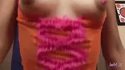 Teen wearing lingerie smiles for the camera and rides her favorite dildo