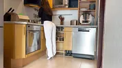 Roommate fucks me hard in the kitchen and creampies my tight pussy