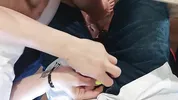 Masturbating at school under the table with the help of classmate! Filled her hand with Cum!