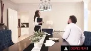 DEVILS FILM - Rissa May Hides Under Table To Suck Cock While His Wife Joins Cheating Threesome
