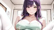 Purple Haired Bombshell Riding to Ahegao Collapse – Bed Soaked After