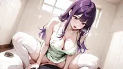 Purple Haired Bombshell Riding to Ahegao Collapse – Bed Soaked After