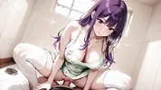 Purple Haired Bombshell Riding to Ahegao Collapse – Bed Soaked After