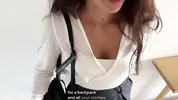 A poor student agreed to sell her panties and showed her panties and pussy to a stranger to buy a new backpack, but the man offered more