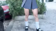 A poor student agreed to sell her panties and showed her panties and pussy to a stranger to buy a new backpack, but the man offered more