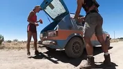 Fucking on the Hood of the Volkswagen Rabbit. Naked at the Springs