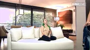Green-Haired Latina Gags on His Cock Then Gets Bent Over the Couch