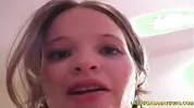 CUTE 18 Year Old Blonde Kissy Crush Shows Her Big Natural Tits While Brushing Teeth & POV Dildo Titty Fuck