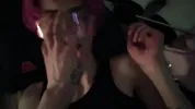 Nyashka in stockings likes to ride a pink horse and masturbate with her feet, covering herself with sperm \ Cutie rides a pink-haired man and masturbates with her feet