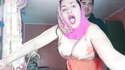 The Indian woman wearing a hijab allows herself to be dominated in the kitchen.