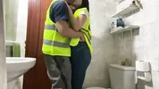 Fucking my coworker in the bathroom, the slut talks dirty - Facial