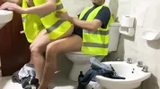 Fucking my coworker in the bathroom, the slut talks dirty - Facial