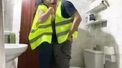 Fucking my coworker in the bathroom, the slut talks dirty - Facial