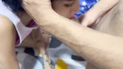 Hot skinny girl masturbates next to me and ends up fucking me until she swallows my cum