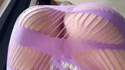 Stepsister suddenly orgasms during porn shoot. Big butt in fishnet