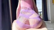 Stepsister suddenly orgasms during porn shoot. Big butt in fishnet