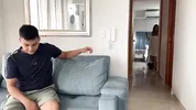 I find out that my stepbrother's best friend is alone in the living room so I take the opportunity to show him my delicious tits and be able to fuck him hard.