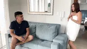 I find out that my stepbrother's best friend is alone in the living room so I take the opportunity to show him my delicious tits and be able to fuck him hard.