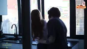 I like to lick my girl at sunset. Lesbian sex in the kitchen.