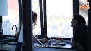 I like to lick my girl at sunset. Lesbian sex in the kitchen.