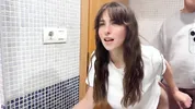 Creampie in my hairy pussy, my stepfather fills me with semen in the bathroom while his friends are in the living room