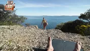 Some stranger on a nudist beach, and I lost control. A huge load of cum all over my face. POV