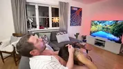 My husband was chillin' on the sofa but I couldn't resist and we ended up fucking