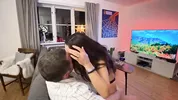 My husband was chillin' on the sofa but I couldn't resist and we ended up fucking