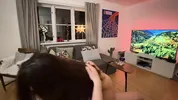 My husband was chillin' on the sofa but I couldn't resist and we ended up fucking