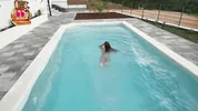 This cute little slut fucked my dick so hard that afterward she felt like going for a swim in the pool