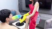 Por fin me quede solo con la empleada de servico termino dandole una dura follada por su apretado culo.
